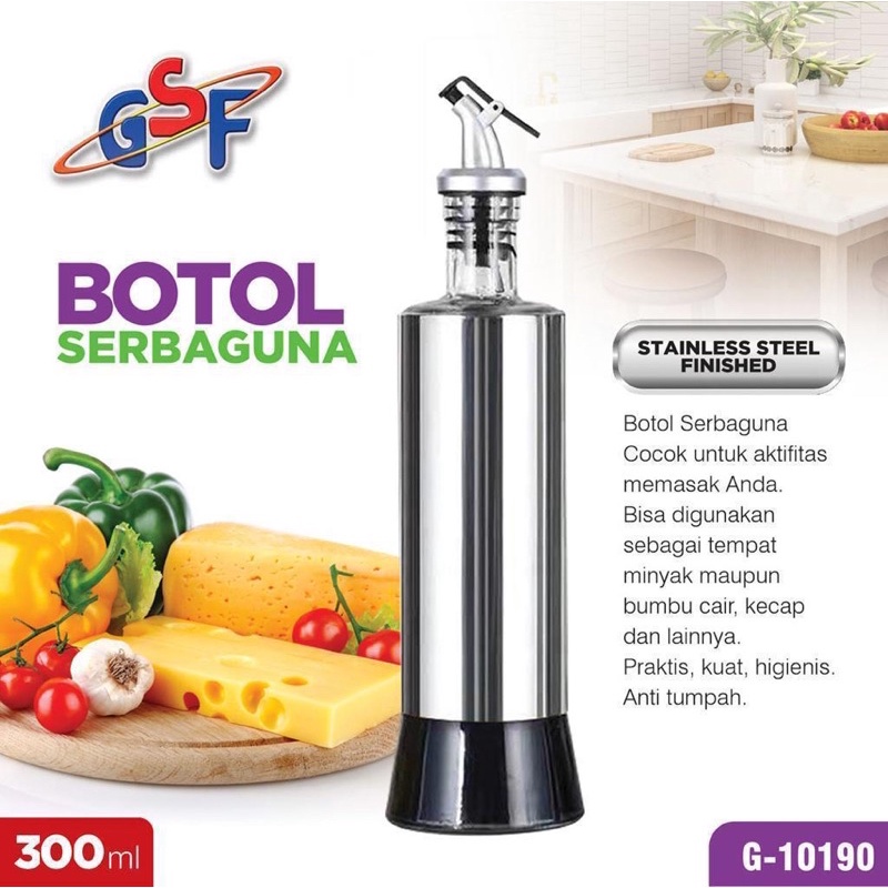 Botol Minyak Tempat Bumbu Dapur Botol Serbaguna GSF 10190 Botol Kaca Stainless 300ml