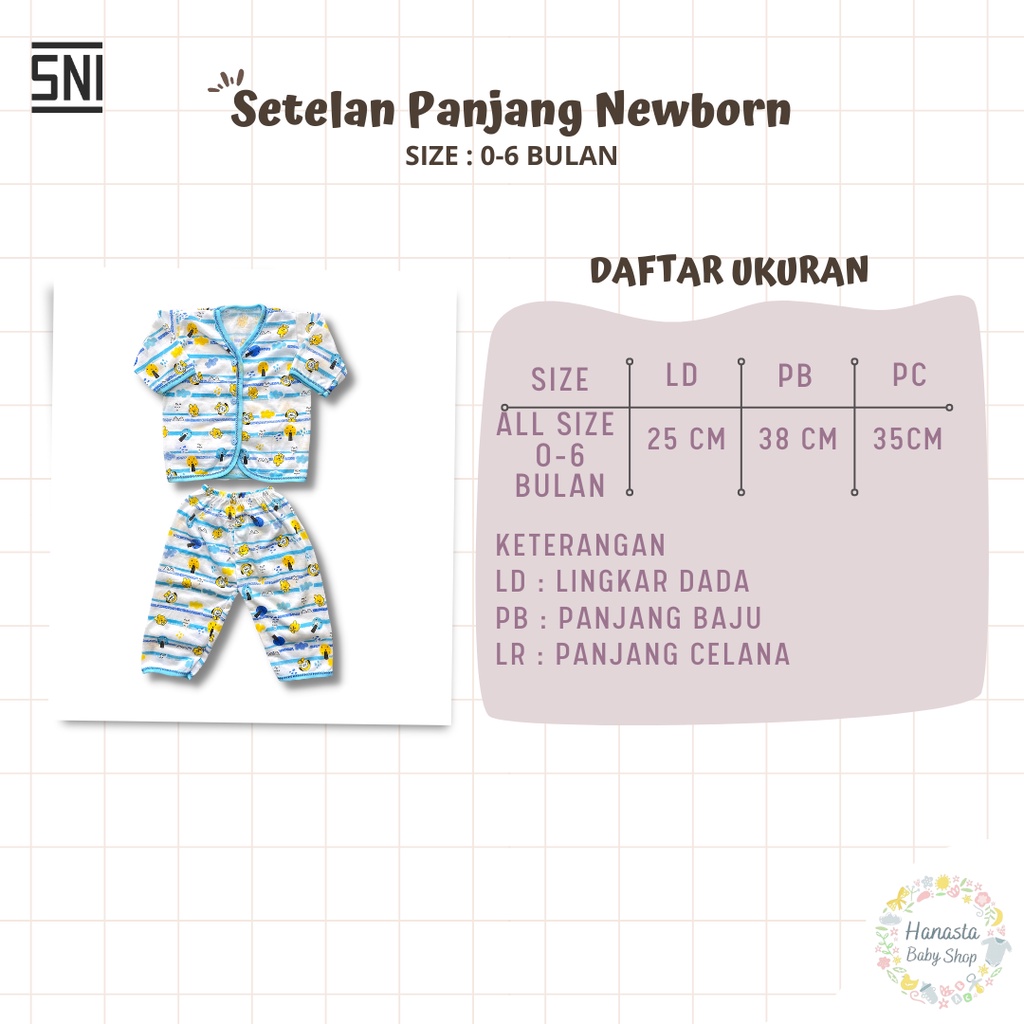 Baju Bayi Newborn Setelan Panjang Katun Garis Boneka 0-6 Bulan