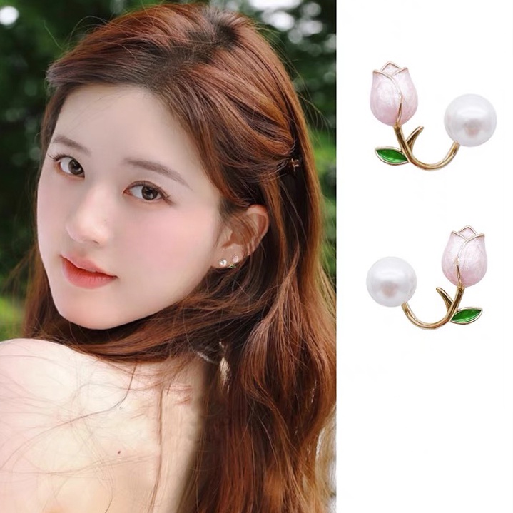 Anting Mutiara Tulip Gaya Baru Anting Temperamen Segar Kecil Anting-Anting Super Peri Manis Desain Korea Cahaya Mewah High-End Anting-Anting