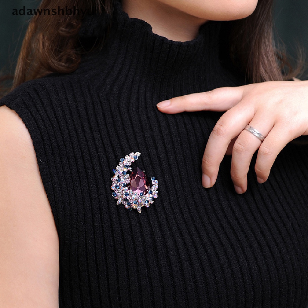 Adawnshbhyu Tetesan Air Hujan Kristal Bulan Brooche Fashion Elegant Alloy Brooch ID