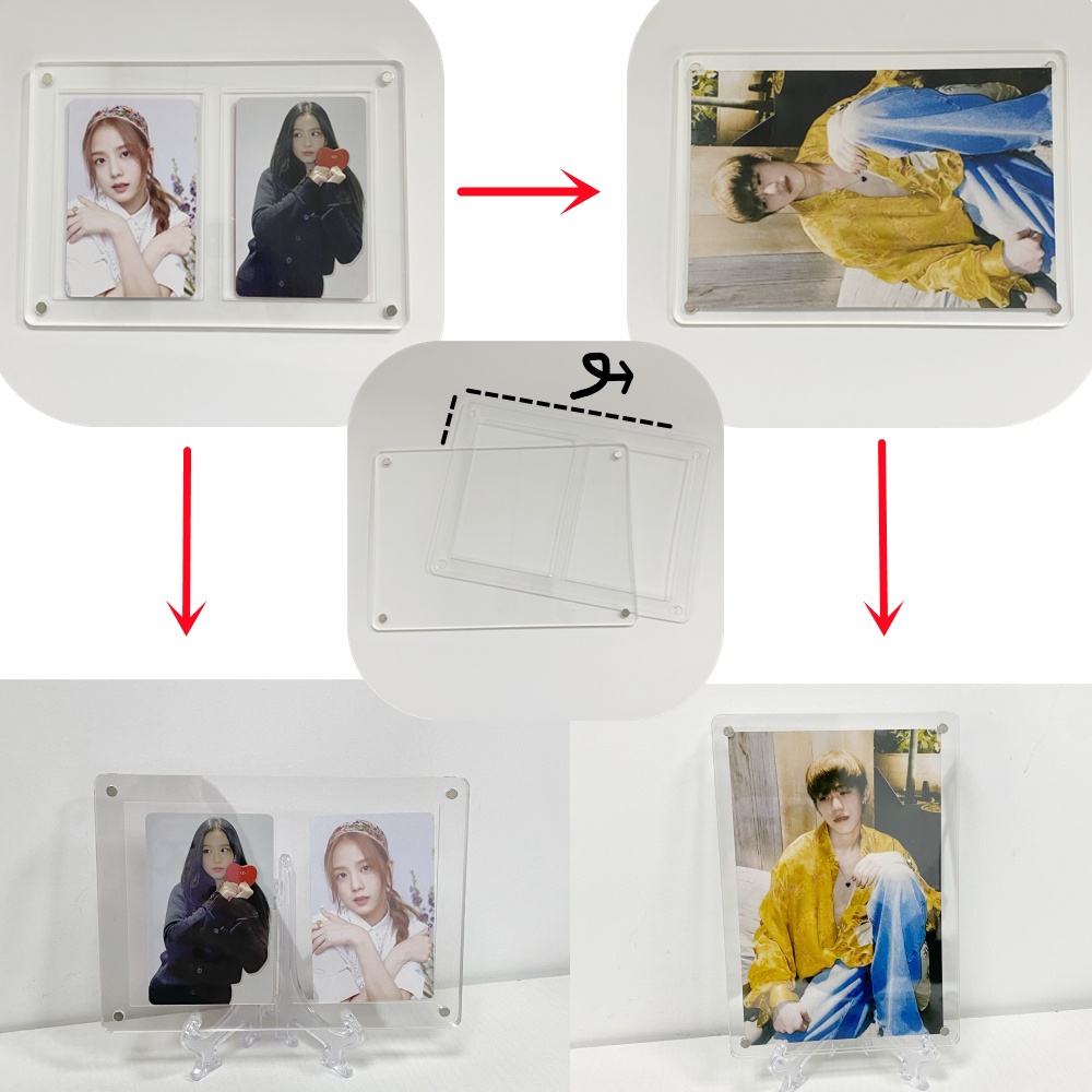1per2x3 /4/9Slot Frame Foto Akrilik Dengan Alas Idol Photo Card Postcards Display Organizer Desktop Standing Game Cards Collection