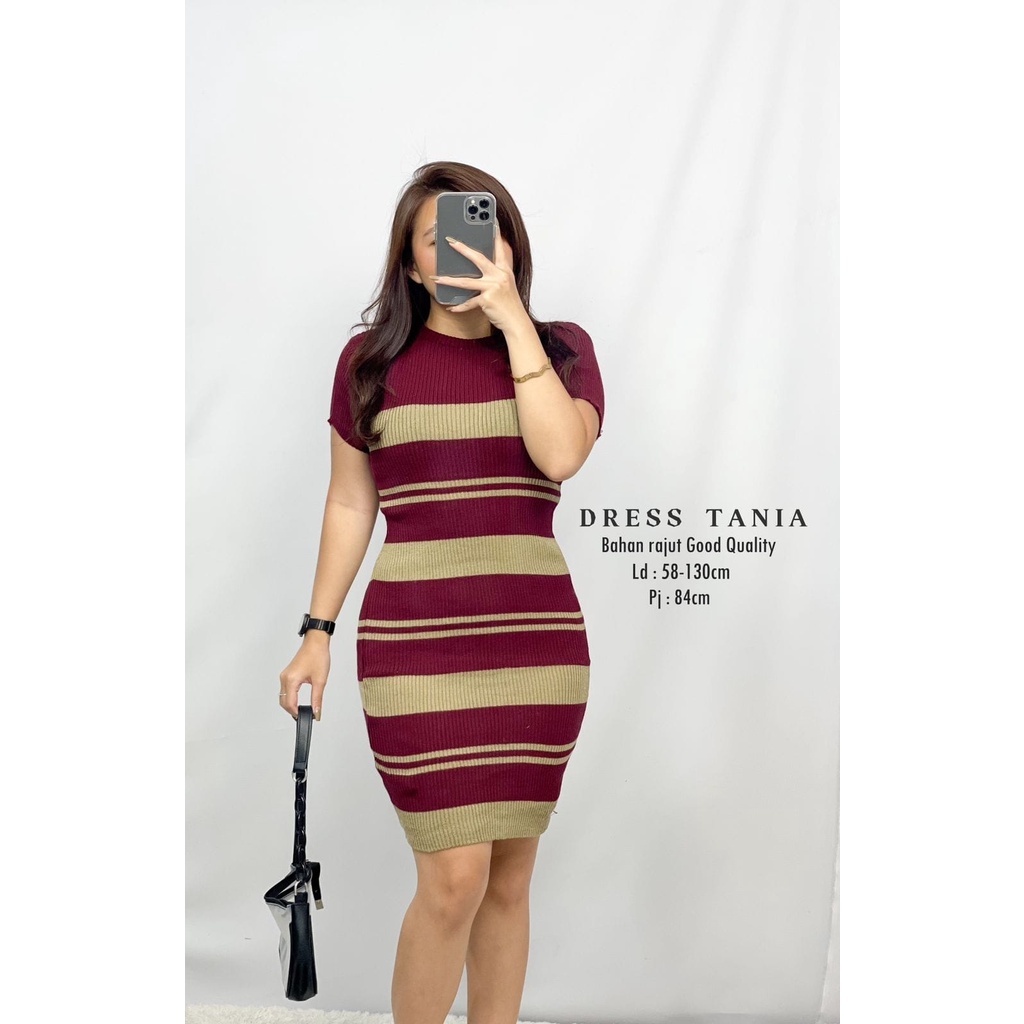HOPYLOVY - Mini Dress Stripe bahan Rajut Tania