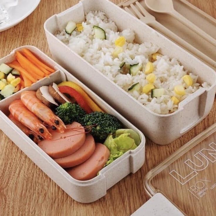 Ready Irit Kotak Makan Bento Lunch Box Set 2 Tingkat Transparant Lid Tempat Makan BPA FREE 750 ml