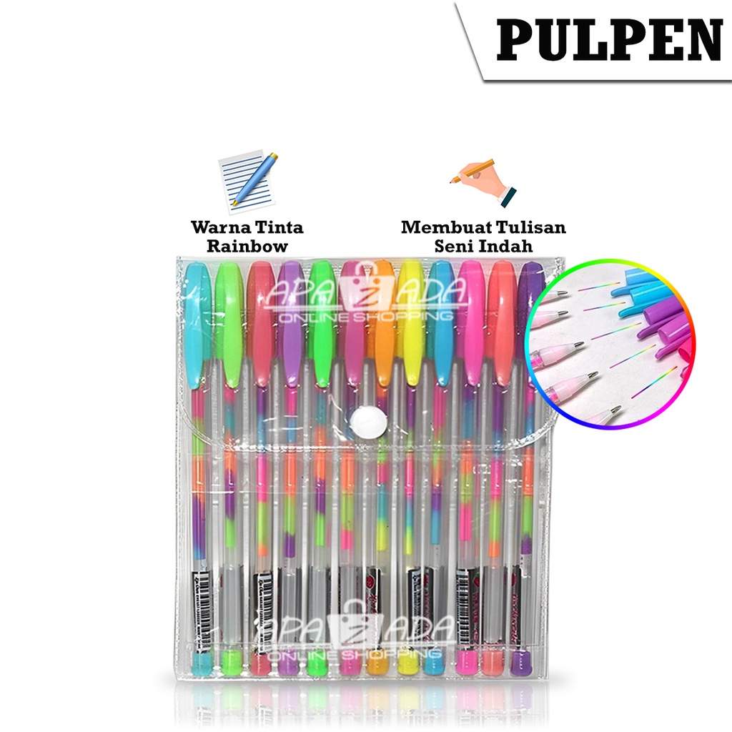

Apazada - Gel Pen / Pulpen Gel Rainbow / Pena Gel / Ballpoint Rainbow / Color Blink Pen CQ-717-12