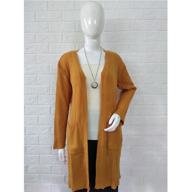 Long Cardi Pocket Knit Rajut