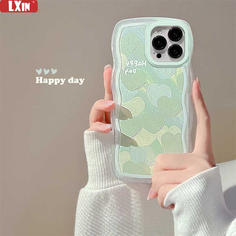 New Case Realme 10 C33 C30 C31 C35 C21Y C25Y C21 Realme C11 C25 C17 C15 C12 C3 C2 Realme 8i 7i 5 5i 6i 7 Pro Hijau Lukisan Minyak Tepi Gelombang Cinta TPU Phone Case Cover DQ
