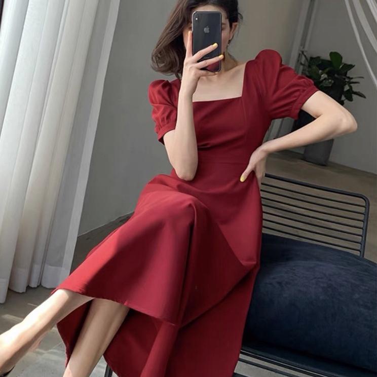 Stok Terbatas EJ - U Neck Dress // Korean Party Dress Square Neck