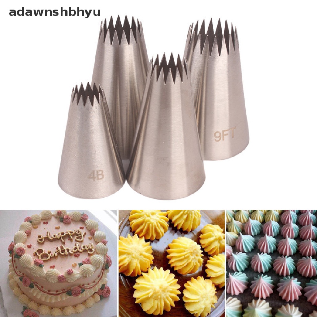 Adawnshbhyu 4PCs Nozzle Piping Icing Besar Kue Spuit Kue Baking Cookie Cupcake Piping Nozzle Dekor ID