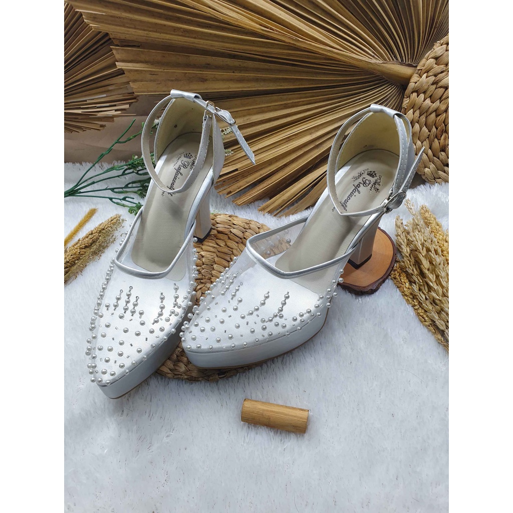 sepatu wanita wedding zee silver tali hak 10 cm