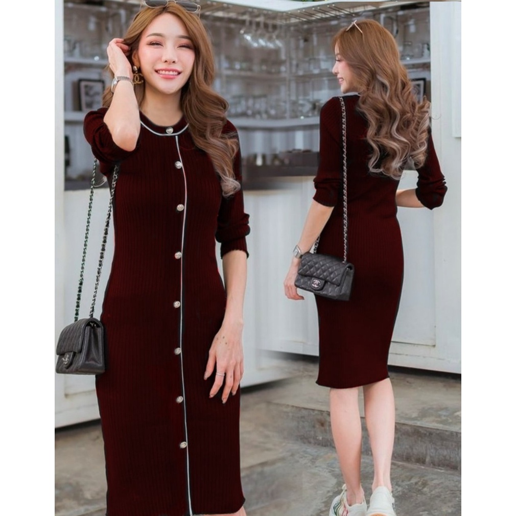 Dress Richel - Midi Dress Rajut Wanita Terbaru