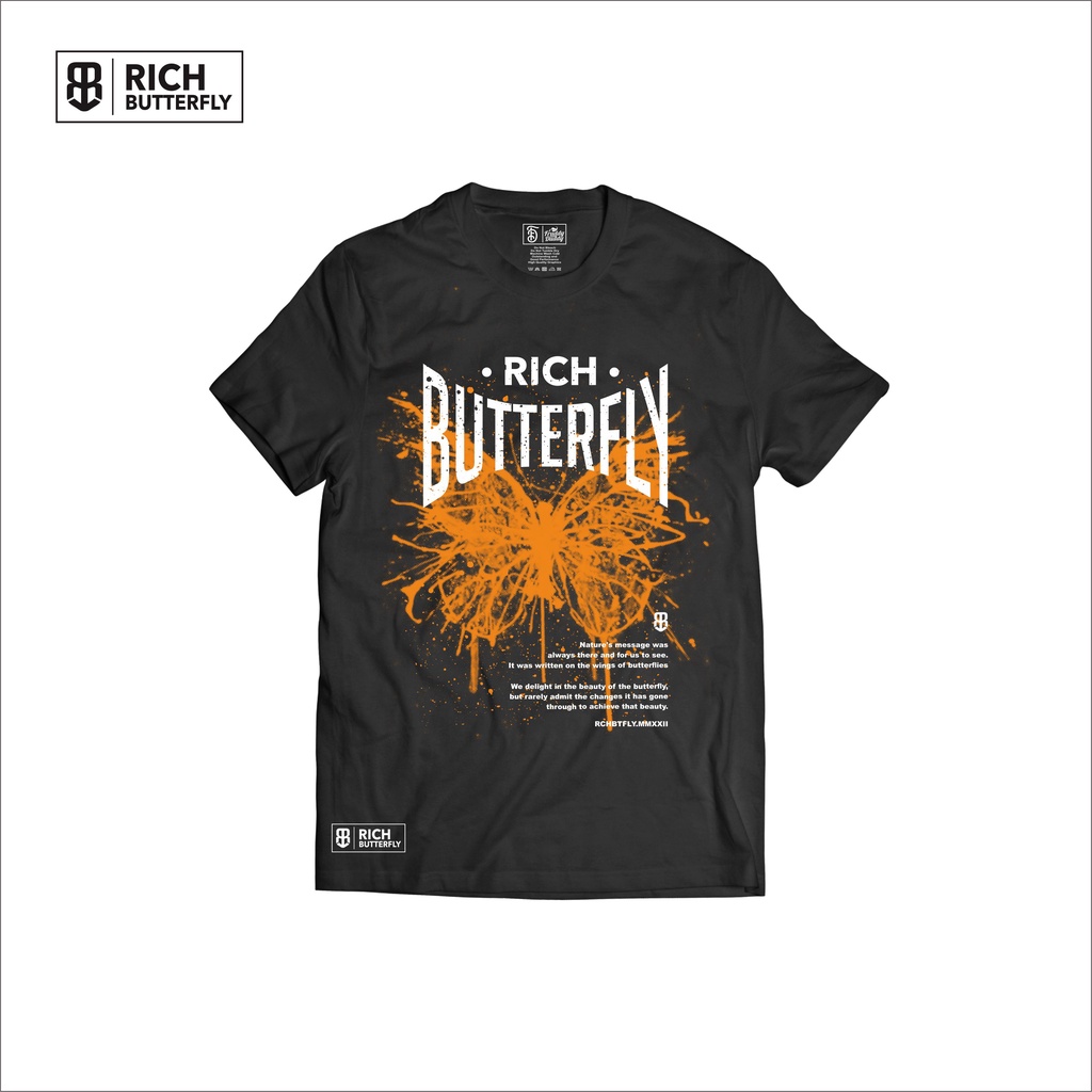 Rich Butterfly Tshirt- kaos hitam - Orange butterfly - fddy - kupu-kupu