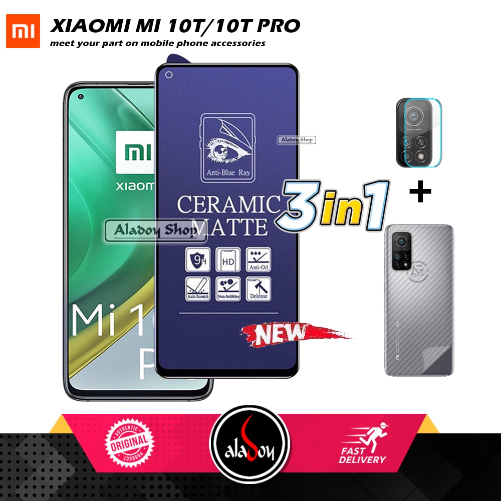 PAKET 3IN1 Anti Gores Blue Matte Anti Glare Xiaomi MI 10T/10T Pro + Tempered Glass Camera dan Skin Carbon