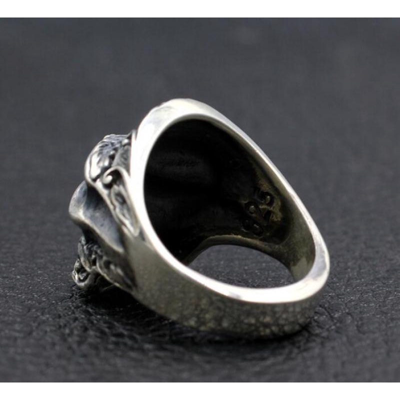 Cincin Lapis Silver Desain Tengkorak Tanaman Faceless Gaya Vintage Rock Untuk Pria