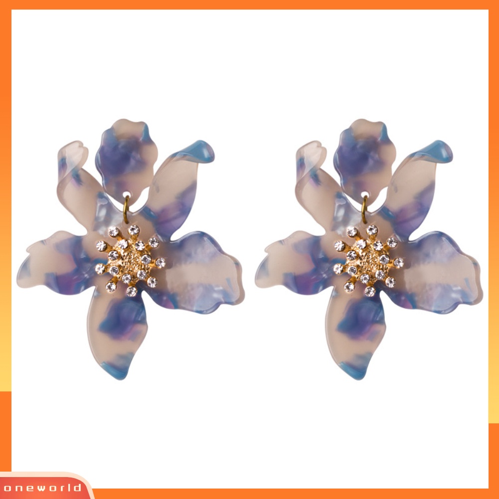 [WONE] Wanita Elegan Liontin Bunga Akrilik Statement Ear Studs Earrings Perhiasan Hadiah