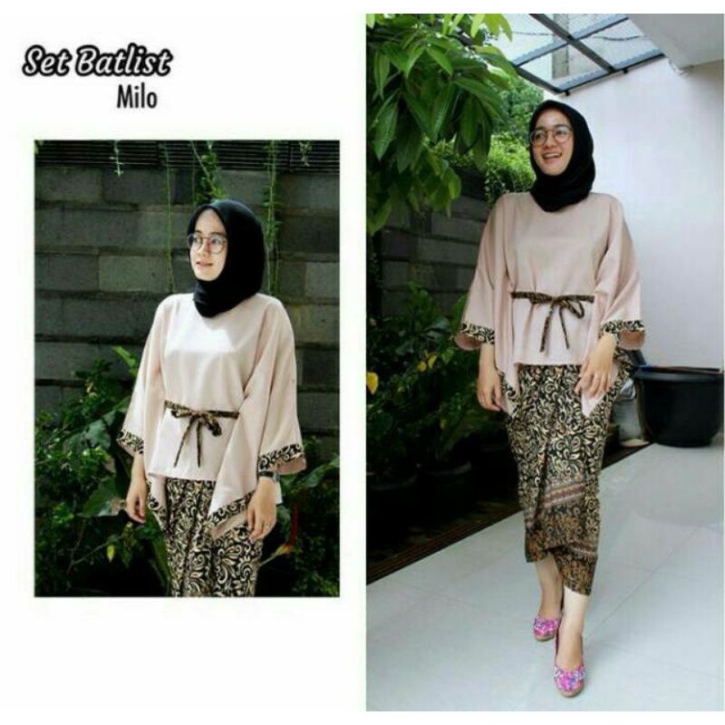 Set kebaya BATLIST/kebaya batwing tapi/rok lilit/kebaya wisuda/peach/grey/navy/maron/gold