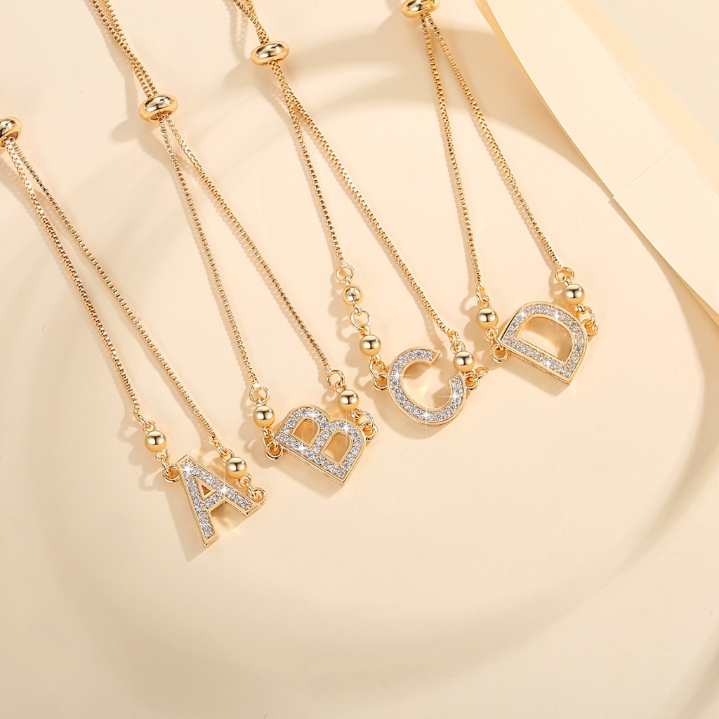 Lanme Jewelry Gelang Titanium Wanita Huruf Anti Karat Lapis Emas Gelang Tali Inisial Nama Fashion Ak