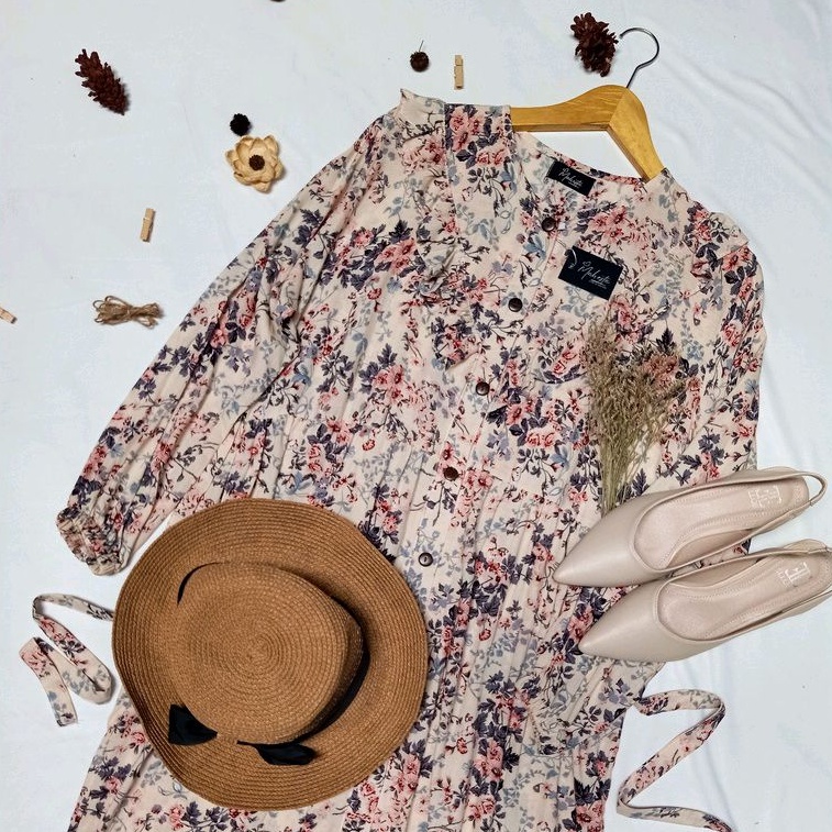 Laura Midi Dress | Dress Midi | Gamis Katun Rayon | Dress Busui | Dress Muslim | Midi Katun Rayon  G