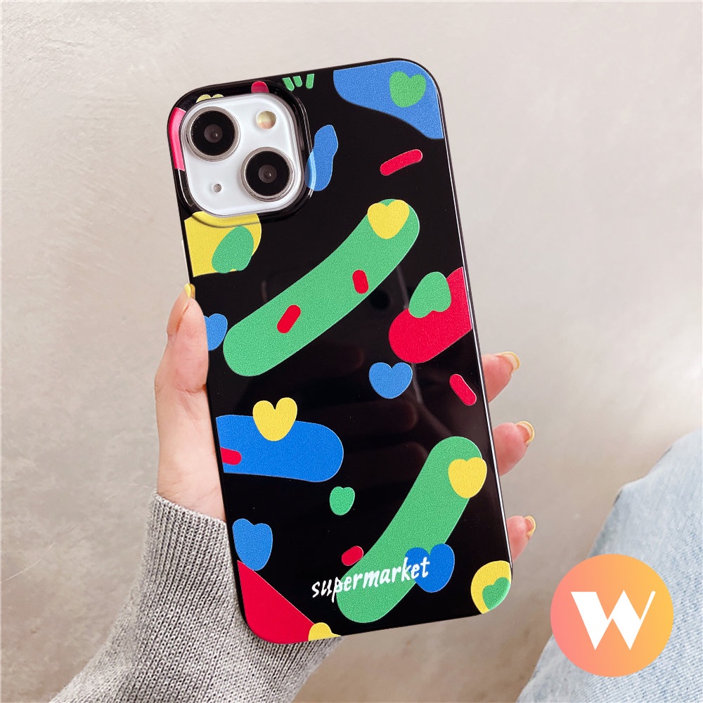 IPHONE Permen Glossy Lembut Tpu Ponsel Cover Kompatibel Untuk Iphone11 13 12 14 Pro Max 8Plus XR 7Plus X XS Max SE 2020warna Warni Art Pigmen Cinta Hati Shockproof Case