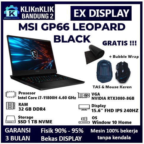 LAPTOP GAMING MSI GP66 LEOPARD INTEL I7 11800H RTX 3080-8GB LIKE NEW