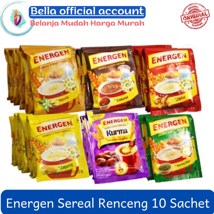 

Energen Sereal Rasa Coklat - Vanila - jahe - Kacang Hijau - Kurma 10s - Kacang Hijau