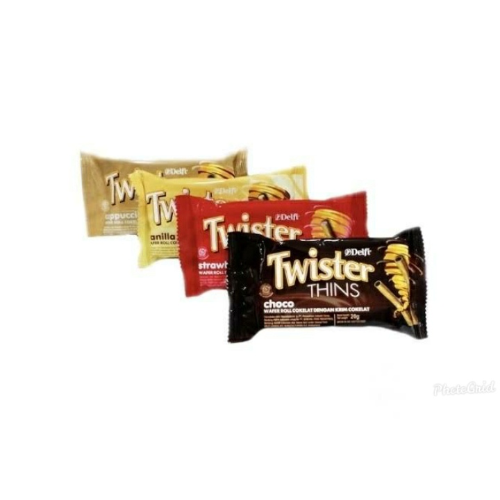 Wafer roll cokelat  Twister thins Delfi ( 1 pak isi 12 ) coklat enak dan murah