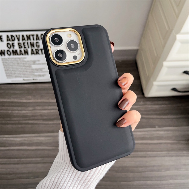 IPHONE Casing Pelindung Full Silikon Padat Iphone11 12 13 14 Pro X XS Max XR 7 8 14 Plus Casing Desain Lensa Lingkaran Metal