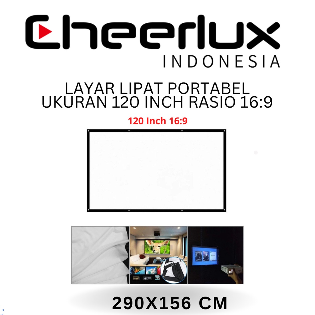Kain Layar Proyektor Gantung 120 inch Ratio 16:9 | Layar Proyektor Portable 120 Inch  |  Simple Screen Projector