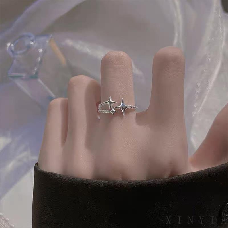 【Bayar di tempat】Cincin Bintang Desain Perempuan Cincin Asterisme Bukaan Dapat Disesuaikan Gaya Keren