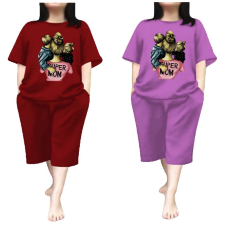 Baju Setelan Wanita Dewasa Jumbo Ld 115 Cm One Set Baju Kaos  dan Celana Pendek Oversize 3/4 Baju Setelan Cewek Dewasa Terbaru 2023 Kekinian Stelan Wanita  Dewasa Viral Set super mom