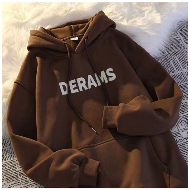 Hoodie BIG SIZE Korean Harajuku Style (S - 6XL) Jacket Oversize Boy Girl DERAMS DREAMS Unisex Jumbo Jaket Brown Coklat Tua Dusty Pink Cream Krem Grey Black  M L XXL 2L 3L XXXXL 5XL Cream Jaketin aja