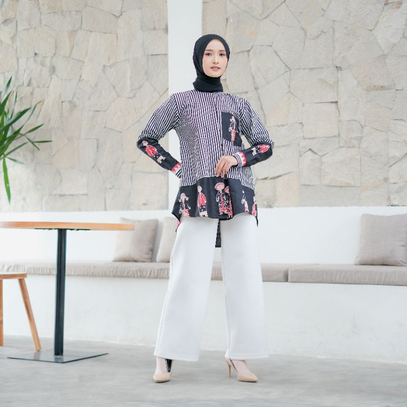 Nona blus batik modern lucu motif mbok jamu model kekinian murah batik kerja kantor