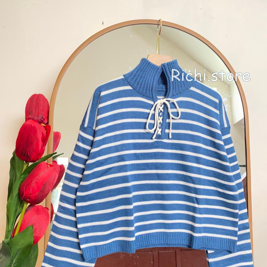 RALINE CROP TALI RAJUT MOTIF GARIS TURTLENECK TERBARU