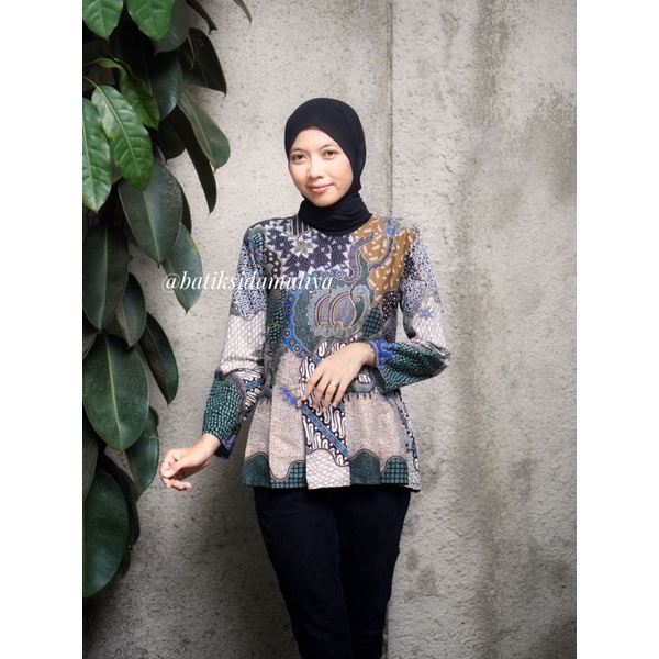 Blouse Batik Peplum Atasan Batik Wanita Blus Kantor Lengan Panjang Premium Eksklusif By Batik Sidamuliya Collection