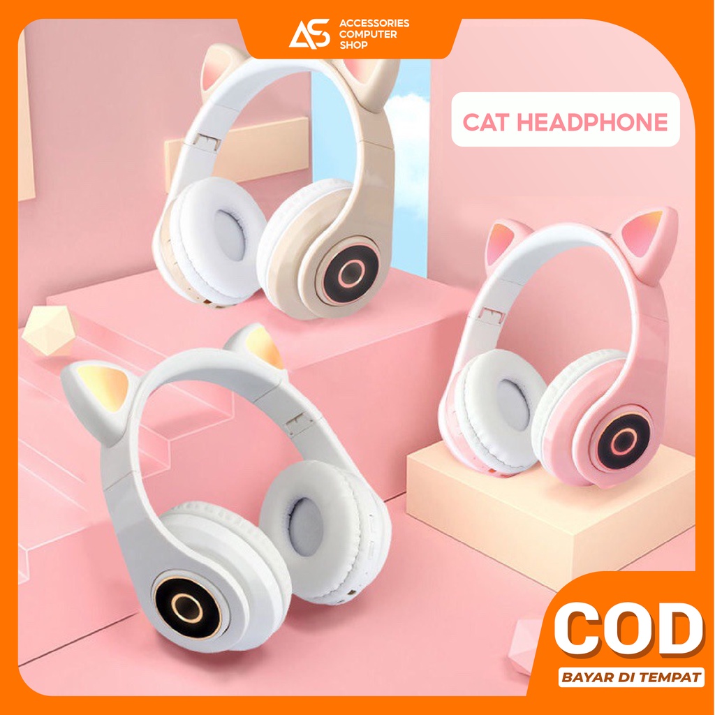 B39 JST28 Headset Anak Motif Kuping Kucing Bando Model Telinga / Handphone Bluetooth LED On-Ear Bass - ACS