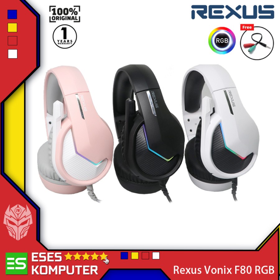 Headset Rexus Vonix F80 F-80 RGB - Earcup Over-Ear - Gaming - Garansi