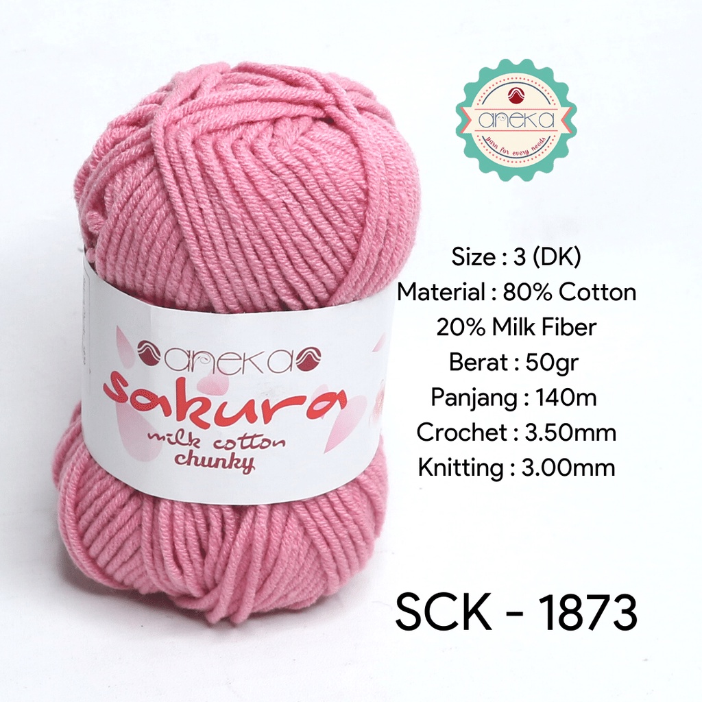 Benang Rajut Bahan Katun Susu Sakura Milk Cotton Chunky - 1873