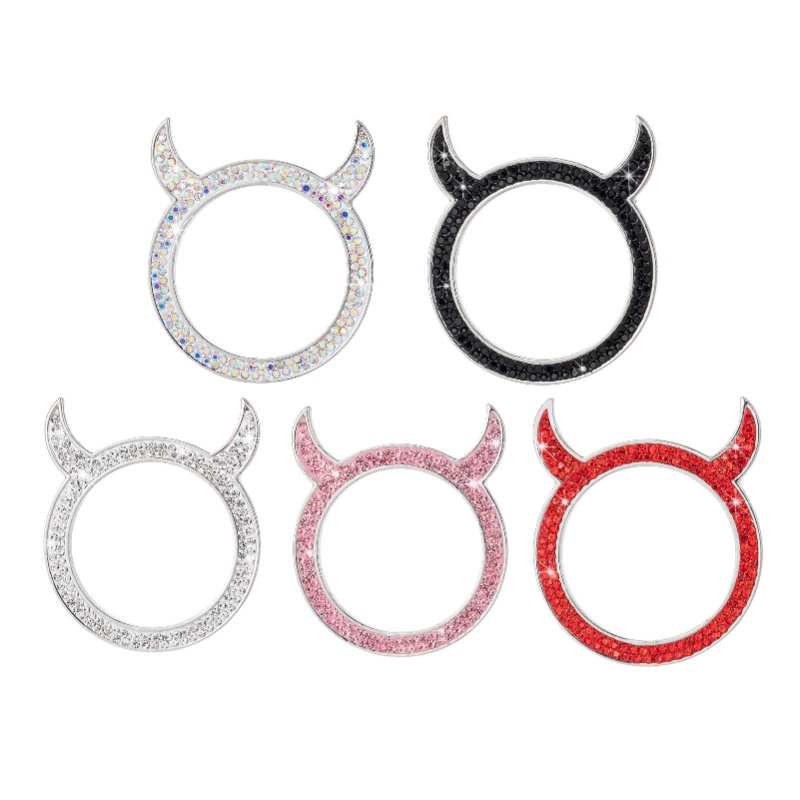 Tombol Saklar Start Stop Kontak Mesin Satu Klik Mobil Tombol Little Devil Cover Rhinestone Cover Pelindung Cincin Tangan-set Stiker Dekorasi Lingkaran