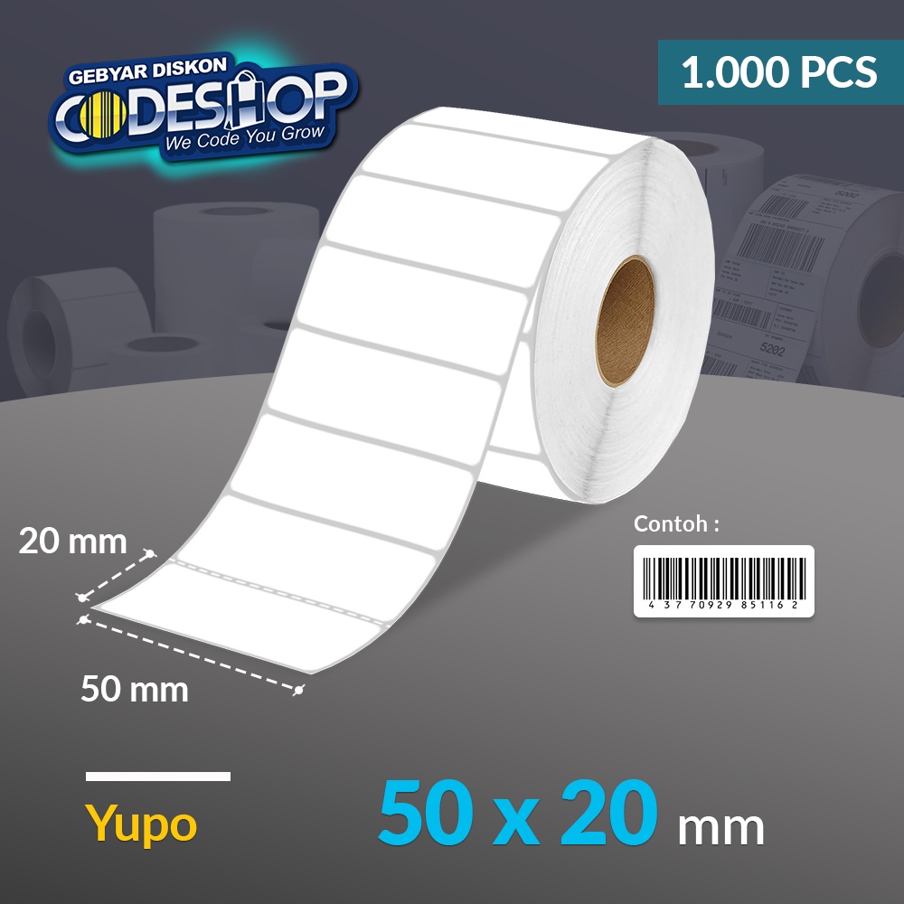 

ESHOP LABEL YUPO 50 X 20 MM 1 LINE STIKER PRINTER BARE CORE 1 INCH ISI 1000 PCS TIDAK BISA SOBEK