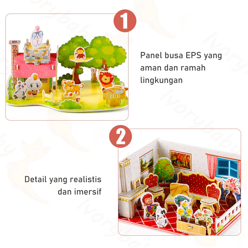 Ivorybaby Puzzle 3d diy bahan foam Miniatur diy rumah Paper house Mainan puzzle edukasi anak