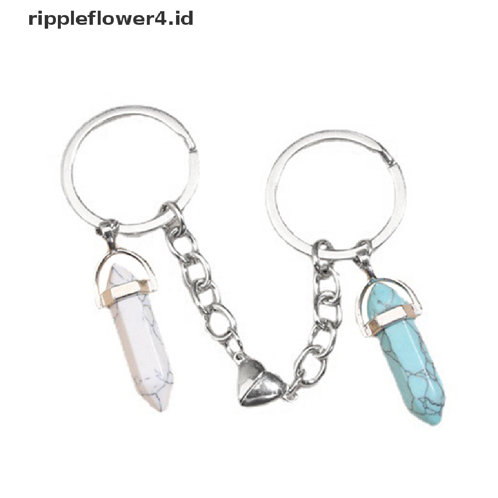 {rippleflower4.id} Gantungan Kunci Gantungan Kunci Crystal Stone Heart Key Ring Gantungan Kunci Kancing Magnet Hadiah~