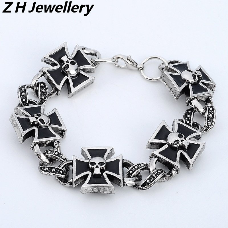 [Z H Perhiasan] Hip Hop Rock Retro Pria Fashion Stainless Steel Salib Tengkorak Gelang Pesta Perhiasan Aksesoris