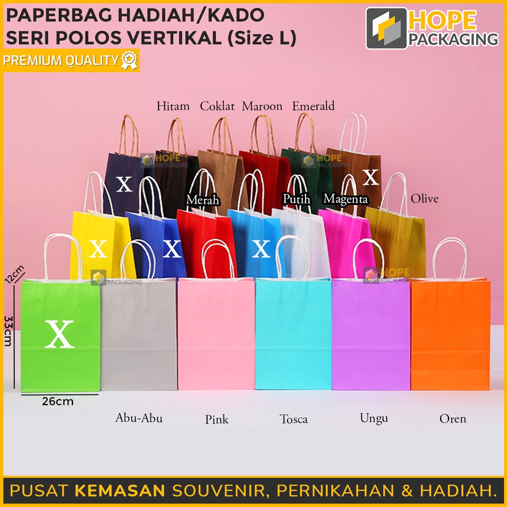 [ 3 pcs ] PaperBag Hadiah Polos L= 33x 26x 12 cm / Kado Polos Warna / Kantong Kertas Kraft Paper Bag  Polos Goodie Bag