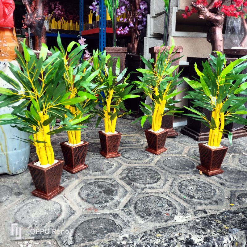 TINGGI 40CM BAMBU KUNING ARTIFICIAL+POT // RANGKAIAN BAMBU KUNING ARTIFICIAL PLASTIK IMPORT KAIN