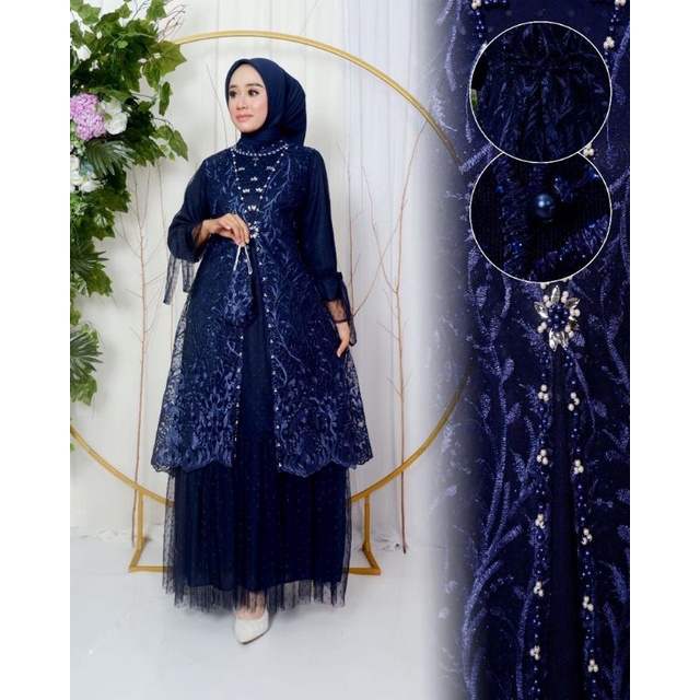 Permata Olshop / Kebaya Gamis Ayudia JN / Gamis Brukat Tulle Modern Terbaru /Kebaya Kondangan /Gamis Pesta Mewah / Gamis Modern / Gamis Payet