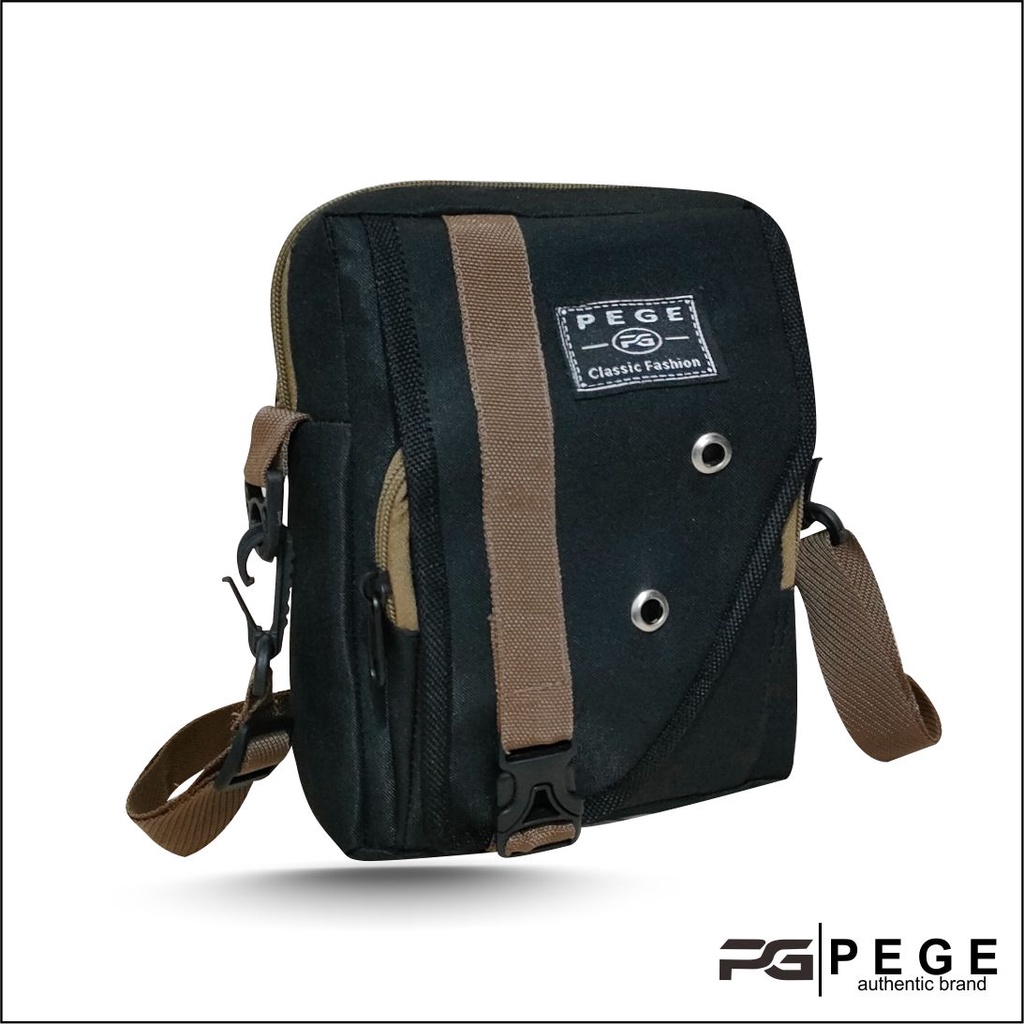 Tas Selempang PEGE NATAKA Slingbag Pria Model Kombinasi Coklat Trendy Casual - PG 8947