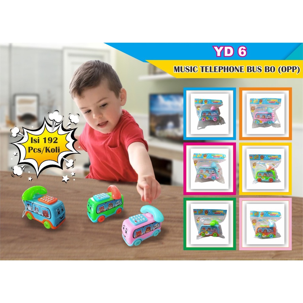 YD 6 Mainan anak edukasi mobil bus telephone pakai baterai / mainan music telephone bus BO