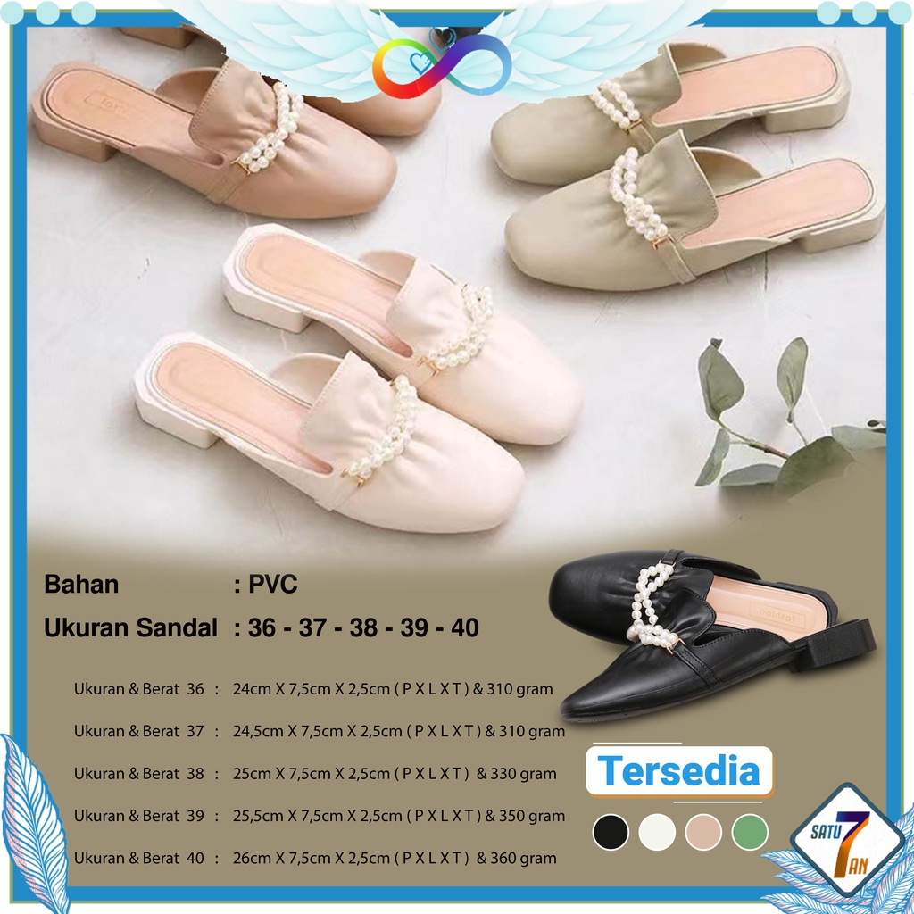 Sepatu Sandal Slop Flat Wanita Model Slip On Motif Mutiara Fashion Style Kasual Nyaman PVC Satu7an SPT-41