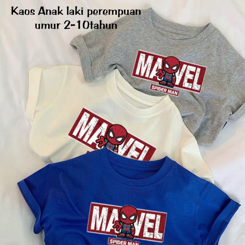 Kaos Anak Umur 2-10 tahun Baju Anak Unisex Spidermar T Shirt Anak Atasan Anak Terbaru Kaos Oblong Anak Baju Kaos Distro Anak