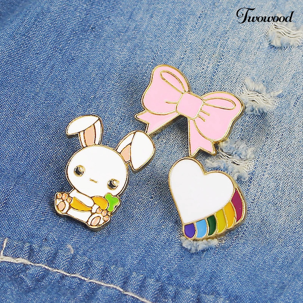 Twowood Lucu Kartun Enamel Bros Pin Motif Hewan Kelinci Pakaian Lencana Perhiasan Dekor