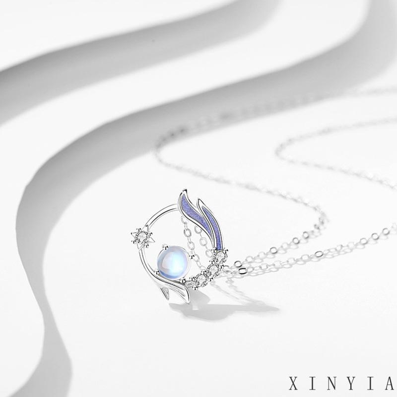 【Bayar di tempat】Ladies Moon Stone Necklace  Rantai Kalung Perempuan Fishtail Desain Rasa Senior Mewah Kalung Rantai